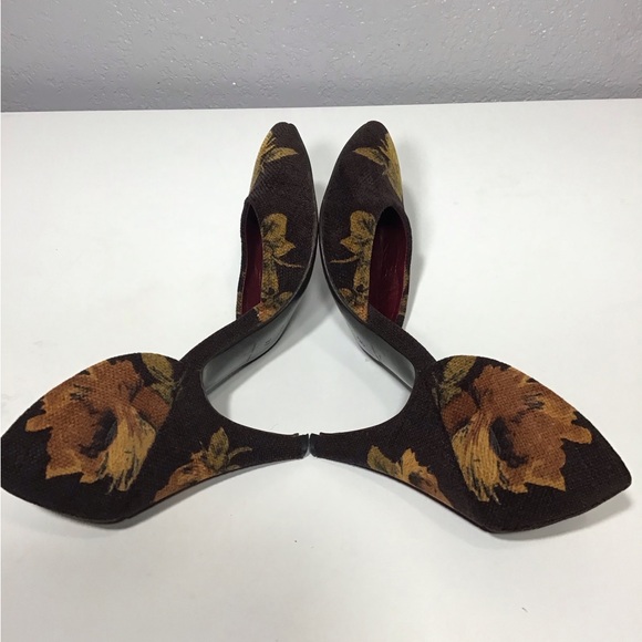 VTG PRADA Women’s Corduroy Floral Print Heels Size 37 Made In Italy - Picture 8 of 14